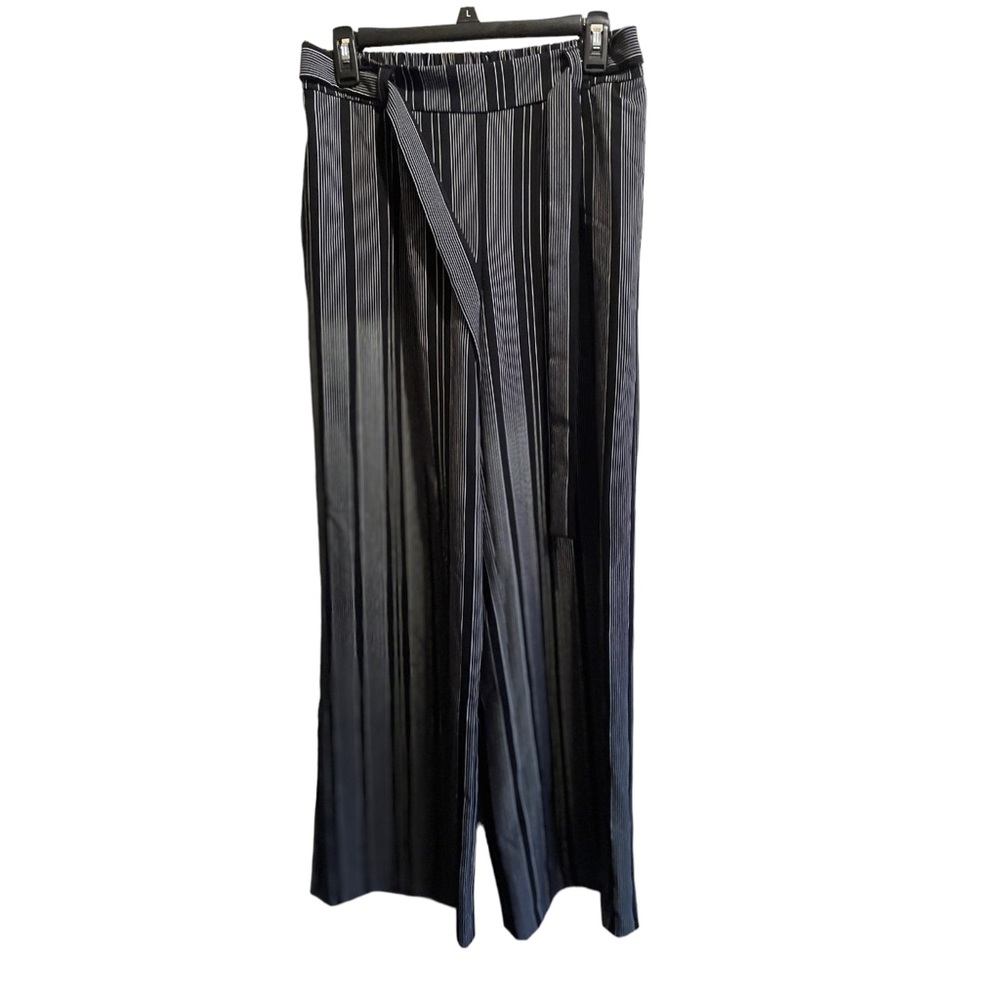 Cynthia Rowley black gray pinstripes pants sz 6 stretch front tie